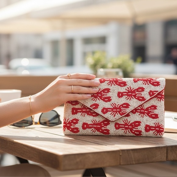 Beaded Lobster Clutch Crossbody Bag Nautical Coastal Beach Handbag NWT - Picture 7 of 7